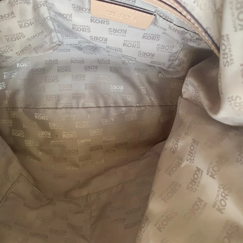 Michael Kors Beige Logo Leather Shoulder Handbag